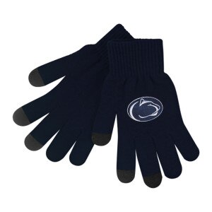navy knit stretch texting gloves with stitched Penn State Athletic Logo